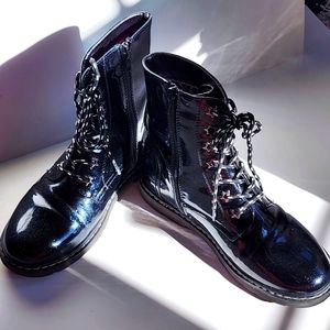 Girls Black w/ Glitter Combat Boots By ID Required Size 4M (youth)